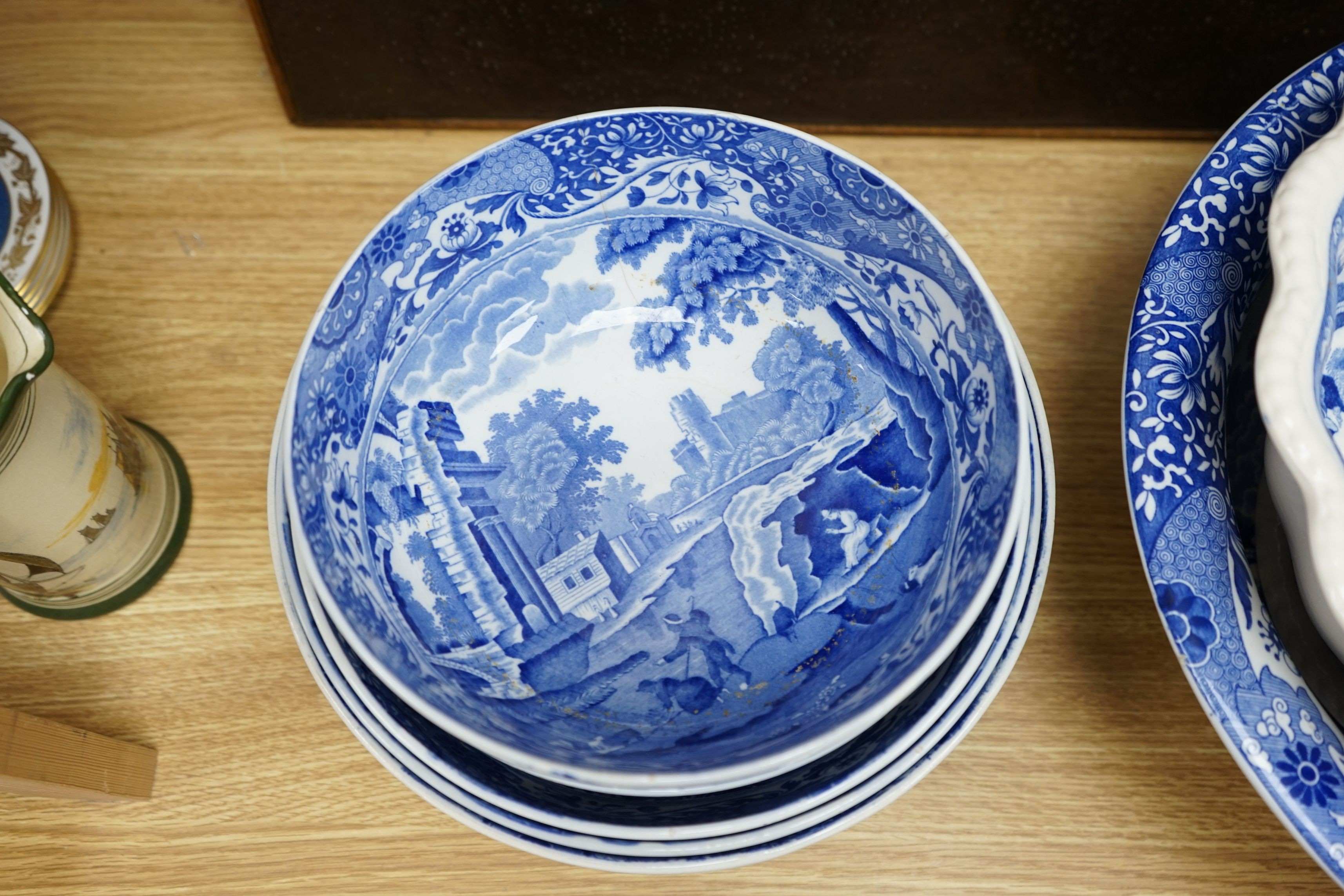 Seven Spode Italian bowls, a tureen and cover, a platter and a jug